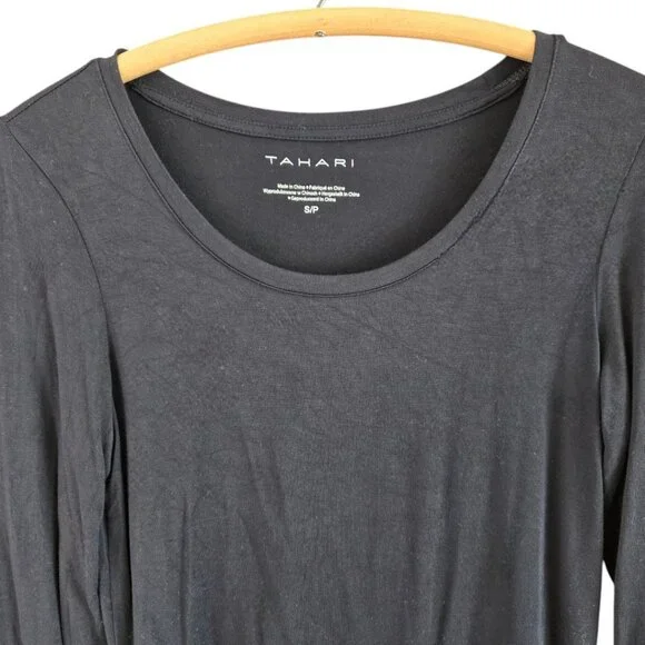 Tahari Womens Black Long Sleeve Top Size Small Scoop Neck Knit - Picture 3 of 7
